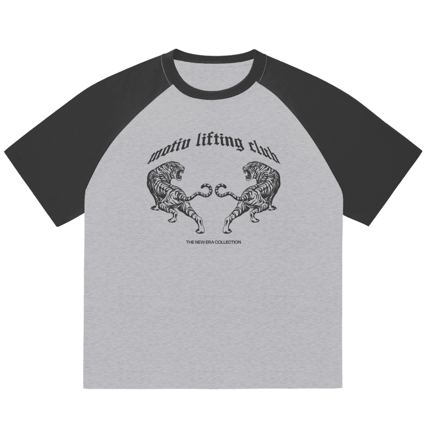 A New Era Colour-Blocked Raglan Sleeve T-shirt - Dark Grey + Grey