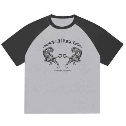 A New Era Colour-Blocked Raglan Sleeve T-shirt - Dark Grey + Grey