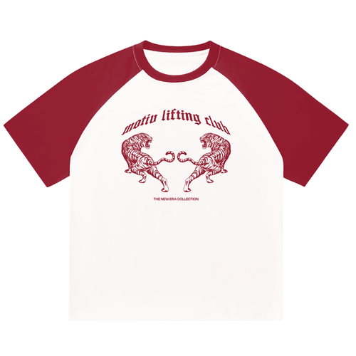 A New Era Colour-Blocked Raglan Sleeve T-shirt - Burgundy + White
